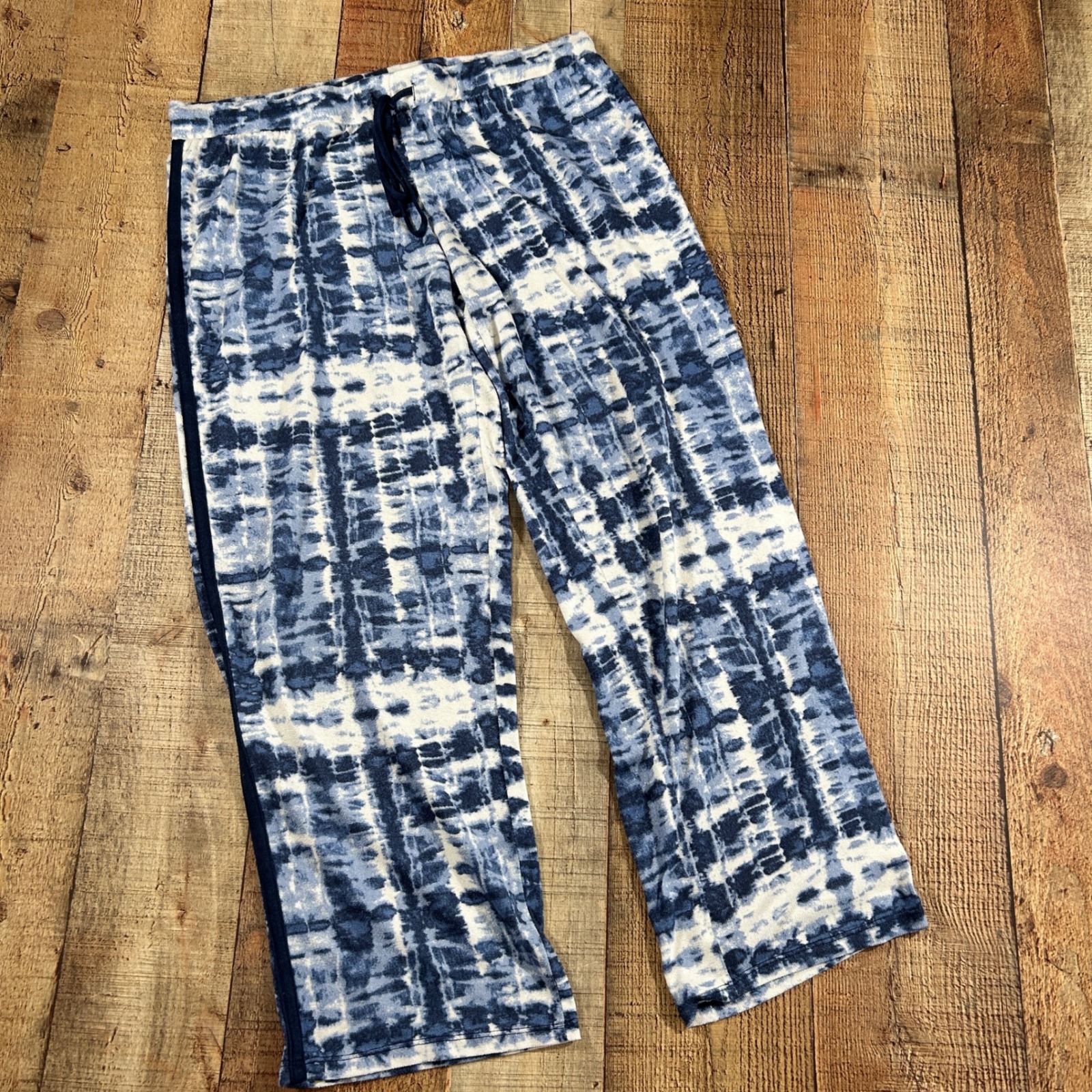 Lucky Brand Tie Dye Wide Leg Lounge Pants Blue White Boho Size M